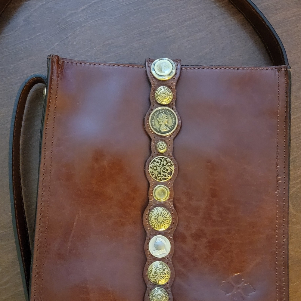 Patricia Nash Rich Brown Crossbody Bag with Gold Embellishments